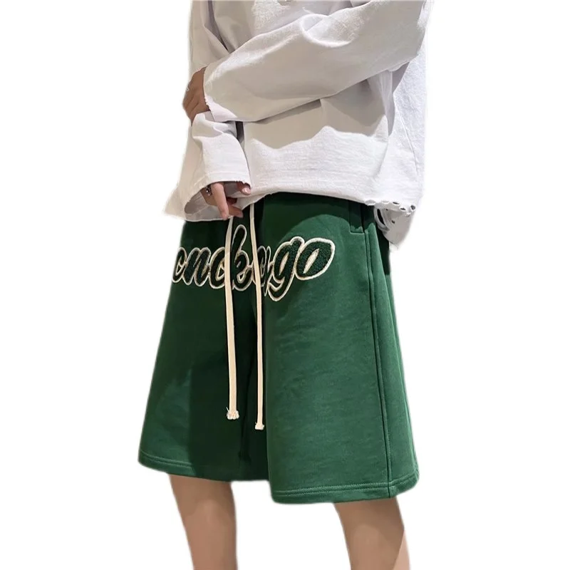 Men Embroidery Letters Shorts Summer Thin Breathable Soft Dance Walking Exercise Sports Fitness Hip Hop Ins Ulzzang Loose Shorts
