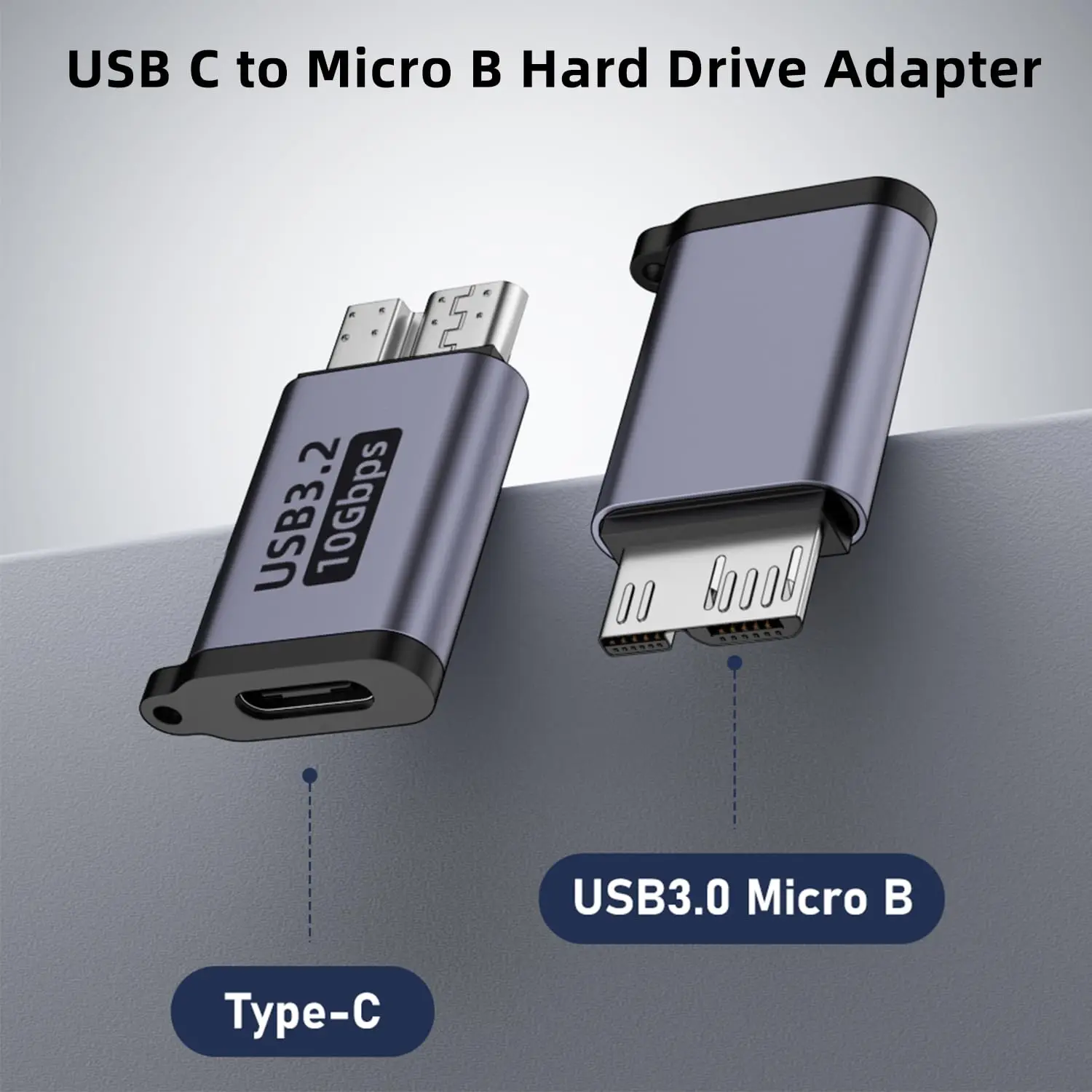 2개 USB 3.0 마이크로 B(수) - 타입 C(암) 어댑터 - 외장 하드 드라이브, SSD, 카메라용 10Gbps 변환기
