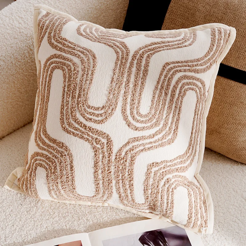 Luxurious Brown French Stamped Decorative Pillow Cover - Elegant Waist Cushion Decor