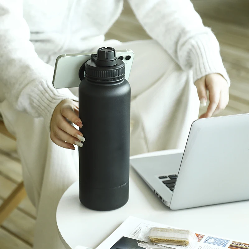 32oz New Outdoor Stainless Steel Vacuum Flasks Luxury Water Bottles With Phone Holder Magnet for Metal Ring