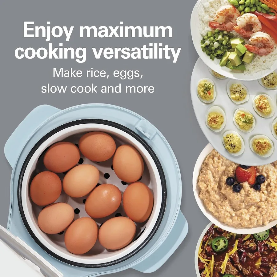 Digital Programmable Rice Cooker Food Steamer with 12-Cup Capacity 6 Uncooked Featuring Slow Cook and Hard-Boiled Egg Functions