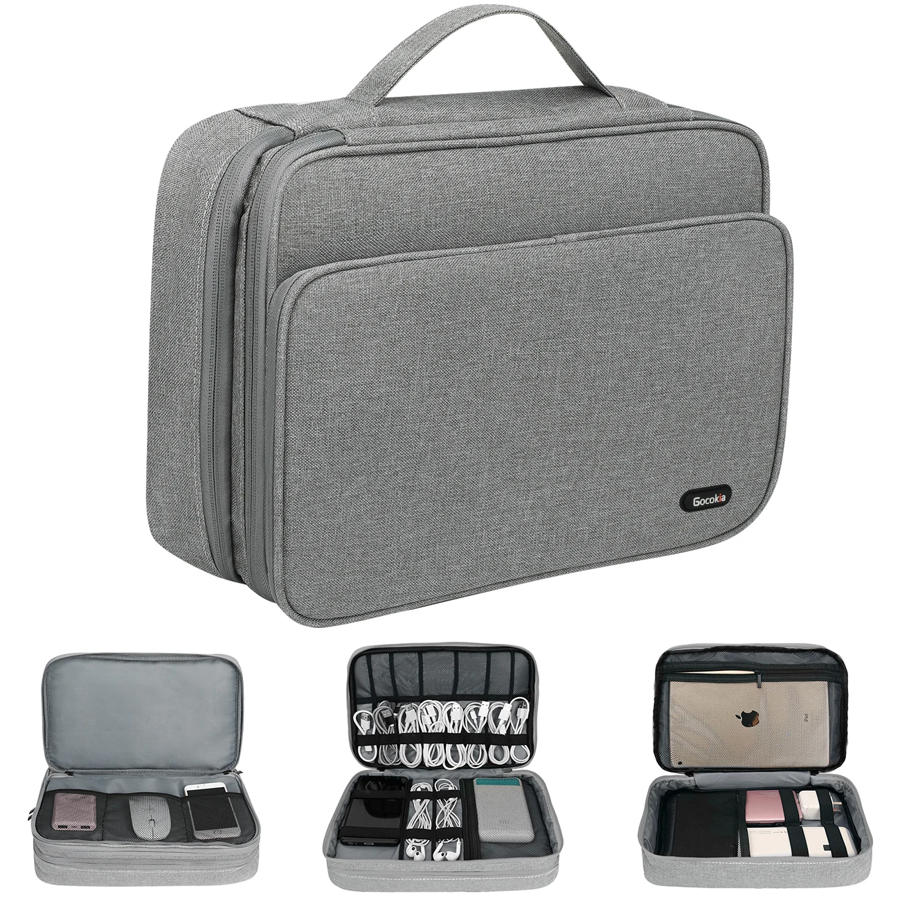 Triple Layer Electronic Accessories Organizer, Waterproof Storage Bag with Cable and Gadget Pouch