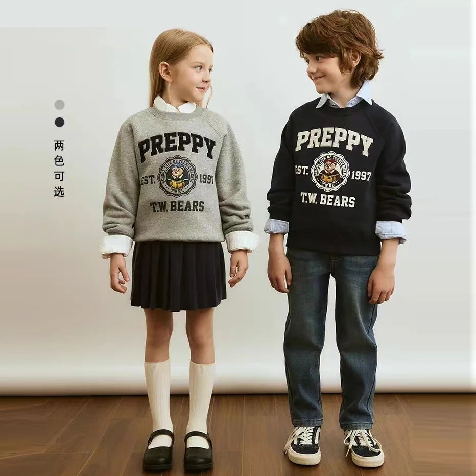 

100% cotton casual hoodies for boy and girl bear print letter embroidery sweatshirt kids clothes Family Matching Outfits