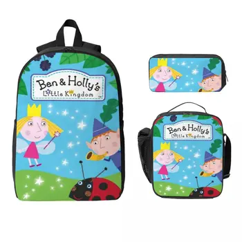 3Pcs Ben And Holly's Kingdom Ben Y Holly School bags Set for Girls Boys Pen Bags Backpack Sets with Lunch Box For School 1