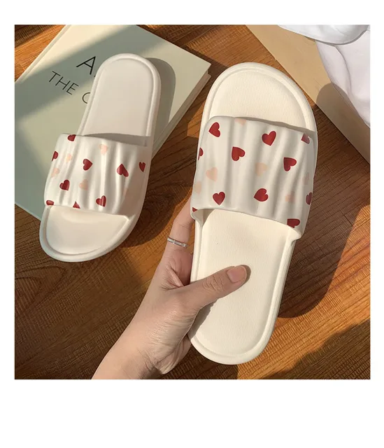 Cute Heart Pattern Women Home Slippers Soft Flat EVA Bedroom Girl Platform Shoes Outdoor Folds Ladies Beach Vacation Slides 11