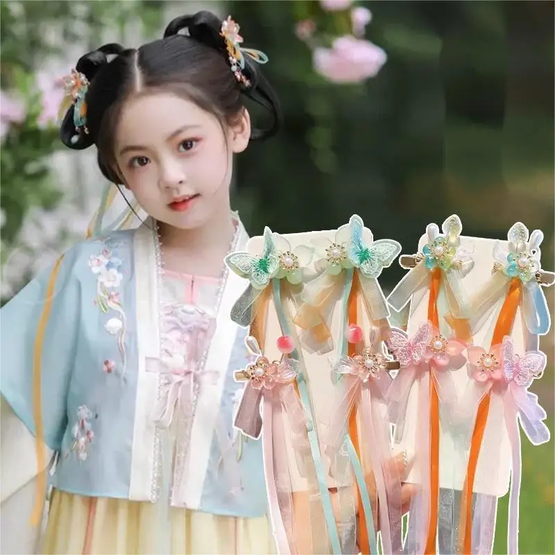 New Hanfu Headwear Children's Streamers Tassels Ancient Hair Jewelry Accessories Barrettes Clip Girls' Chinese Style Hairclip jewelry packaging bag inheritance ancient law jewelry storage bag gold bracelet silver bracelet bracelet bracelet bag