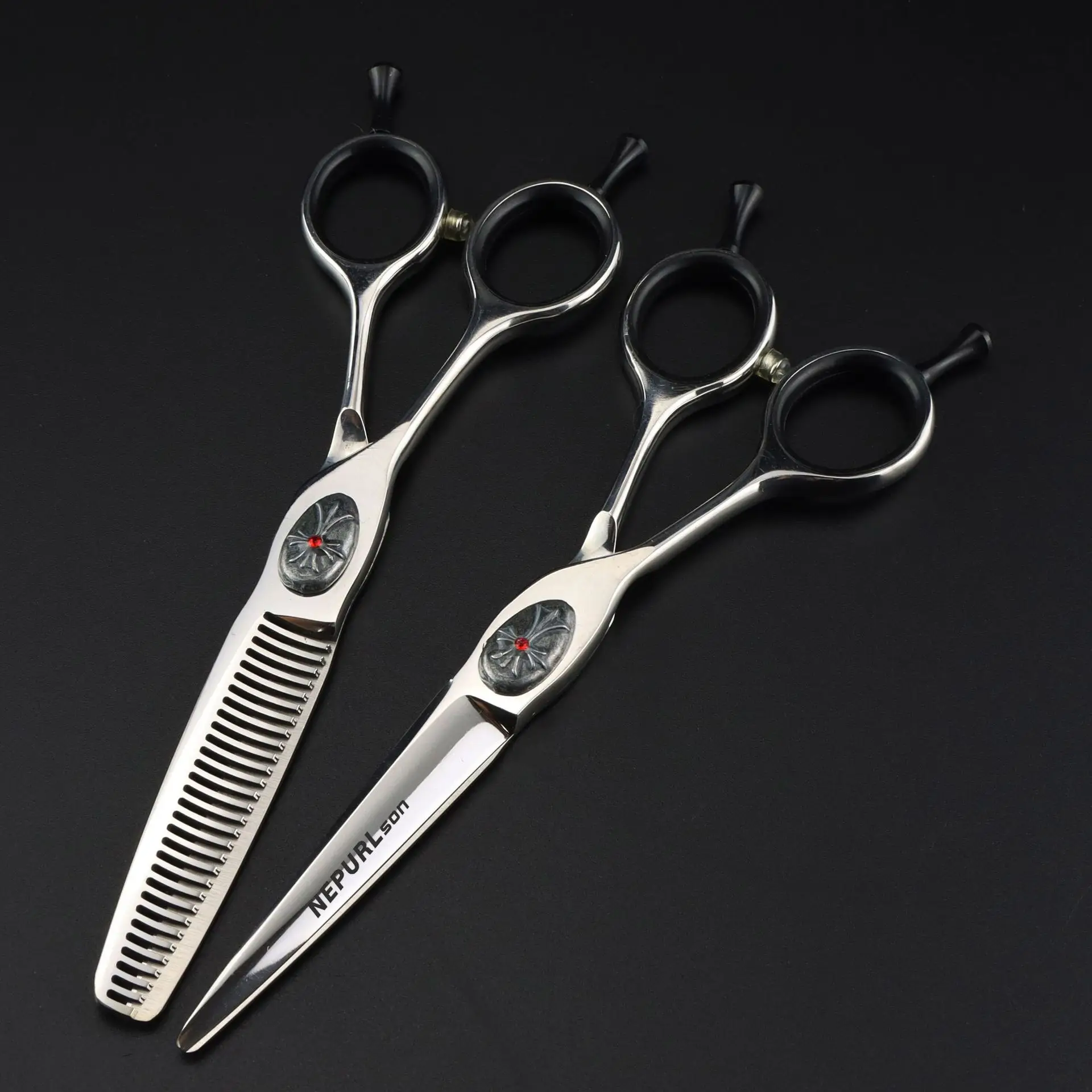 

6.0 "left hand double tail Crochet hair scissors flat cut thin cut