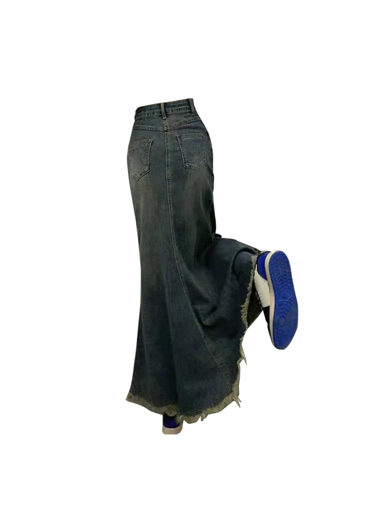 

Women's Summer Denim Skirt Y2k Skirt Girls Elegant Streetwear Harajuku Korean Vintage 90s High Waist A-Line Midi Jean Skirt 2023
