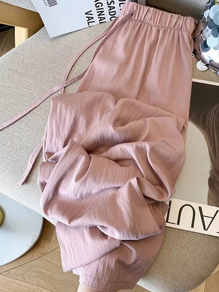 Casual Straight Leg Pants Women Summer Thin Wide Leg Loose Fit Slimming Ice Silk Qui Dry Pants High Waist Long Pants