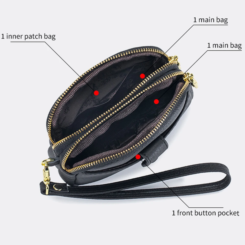 Double Zipper Leather Coin Purse Multifunctional Large Capacity Clutch Change Coin Pouch Travel Wallet for Women with Wristband
