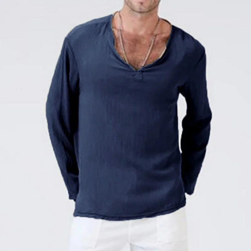Camisas De Lino Para Hombre, De Manga Larga, Con
