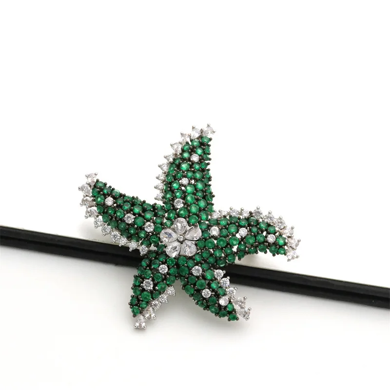 Starfish Multi Color Cubic Zirconia Micro Pave Silver Color Plated Shape Brooch For Women