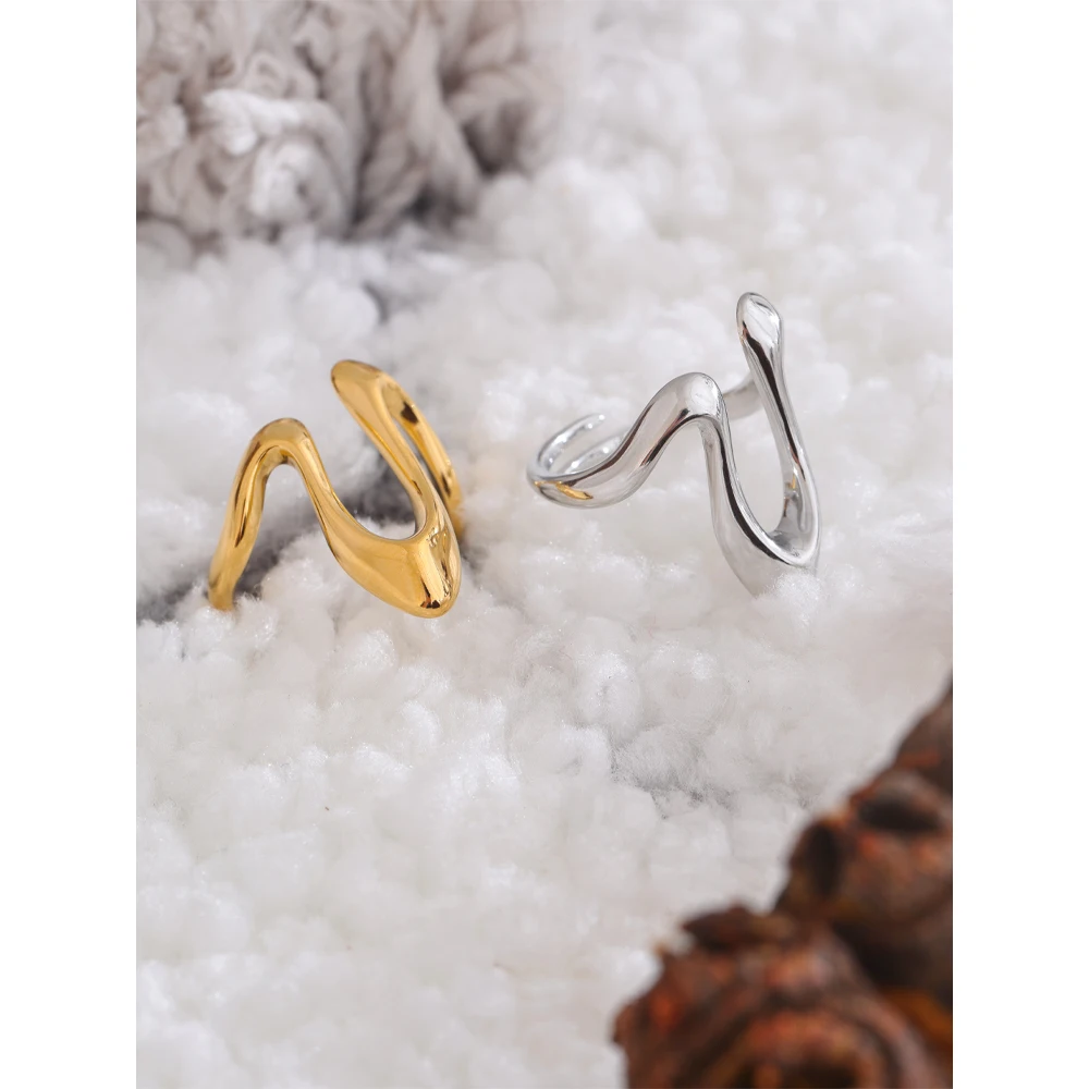 Yhpup Stainless Steel Metal U Shape Fashion Minimalist Adjustable Ring