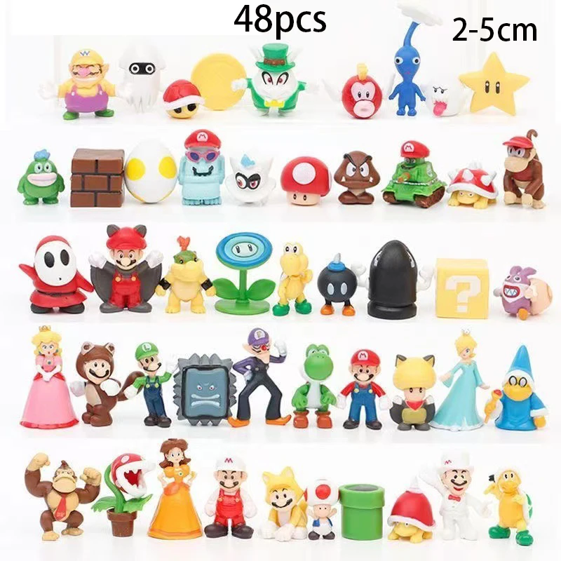 48pcs/set Super Mario Bros PVC Action Figure Toys Dolls Model Set Luigi Yoshi Donkey Kong Mushroom for kids birthday gifts