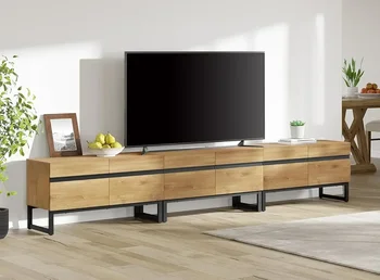 Modern 3‑in‑1 TV Stand for TVs up to 110" with Storage Cabinets — Oak Finish 3