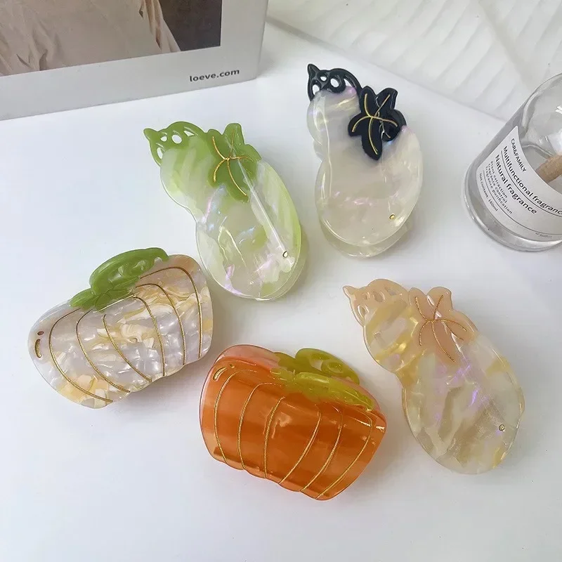 

YHJ New Cute Pumpkin Hair Claw Vegetable Crab Hair Clip Acetate Claw Clip Gourd Shark Clip Claw Hair Accessories for Women Girls