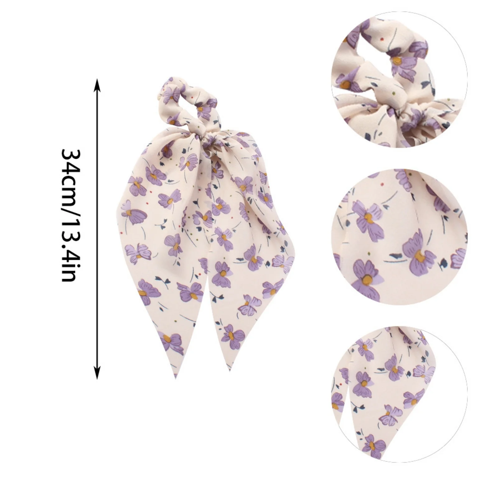1PC Women's Floral Print Hair Ties with Long Scarf Ends, Chiffon Scrunchies for Daily & Party Use