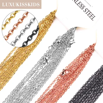 LUXUKISSKIDS 10 개/몫 1/2 미리메터 기본 배치 체인 로즈 골드 컬러 목걸이 스테인레스 스틸 체인 여성 도매 DIY 보석