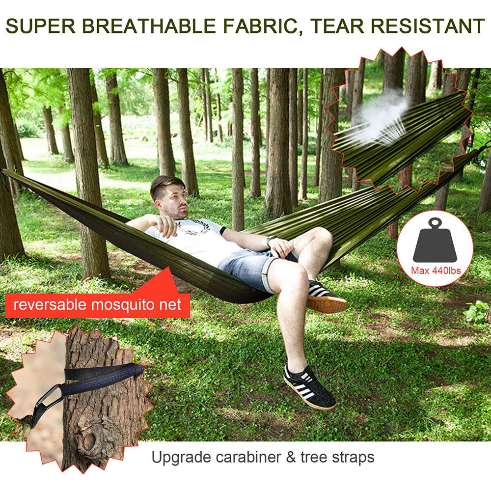 Camping Hammock with Rain Fly Tarp and Mosquito Net Tent Tree Straps Portable Single Double Nylon Parachute Hammock for Travel camping hammock