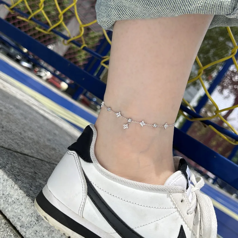 925 Sterling Silver Clover Design Ankle Br..