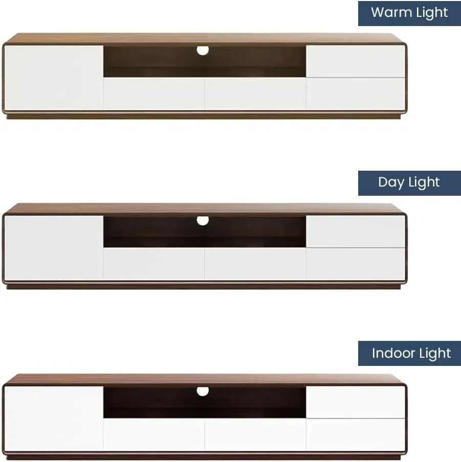 Solid Wood TV Stand| 70.87" Modern Entertainment Center with Storage|Walnut and White Media Console Fully-Assembled Open 3