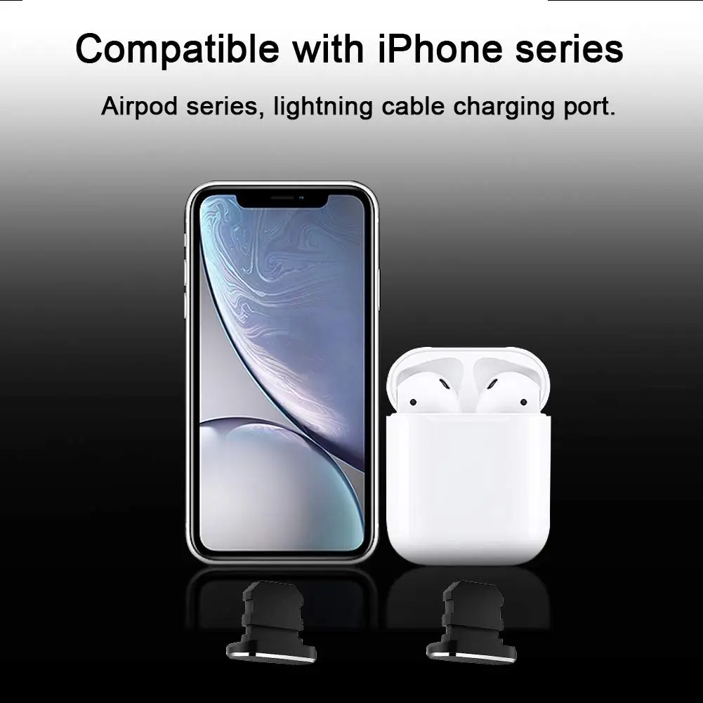 2Pcs 금속 충전 포트 먼지 플러그 iPhone 시리즈와 호환 가능, iPad AirPods 용 홀더가있는 Lightning 포트 커버 보호대