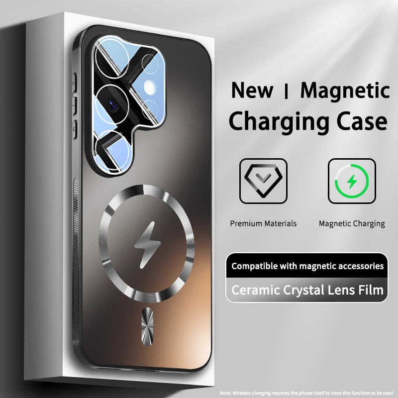 Enhanced Magnetic Shockproof Matte Case with Camera Protection and Wireless Charging Compatibility