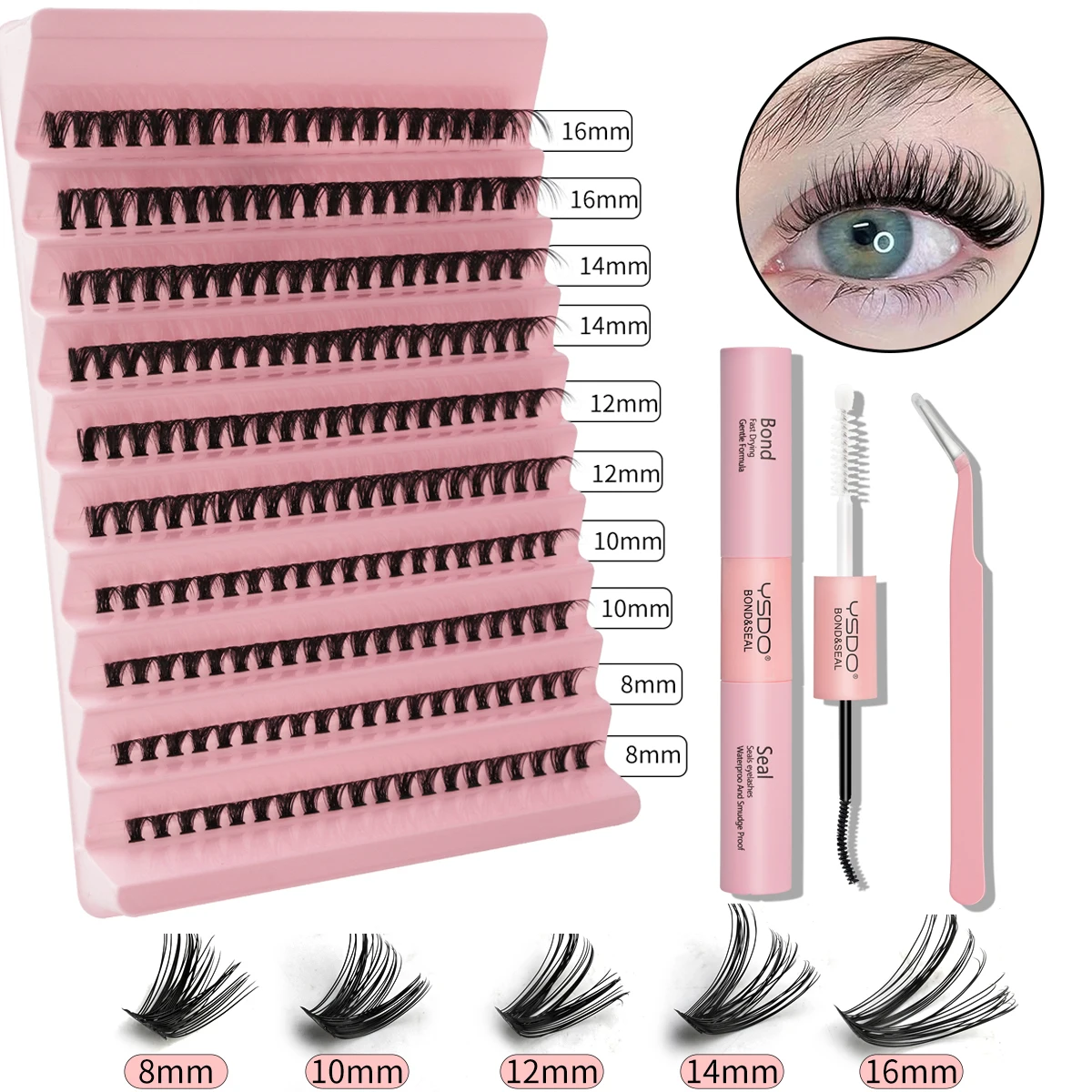 Individual Lash Extension Kit with D Curl Clusters