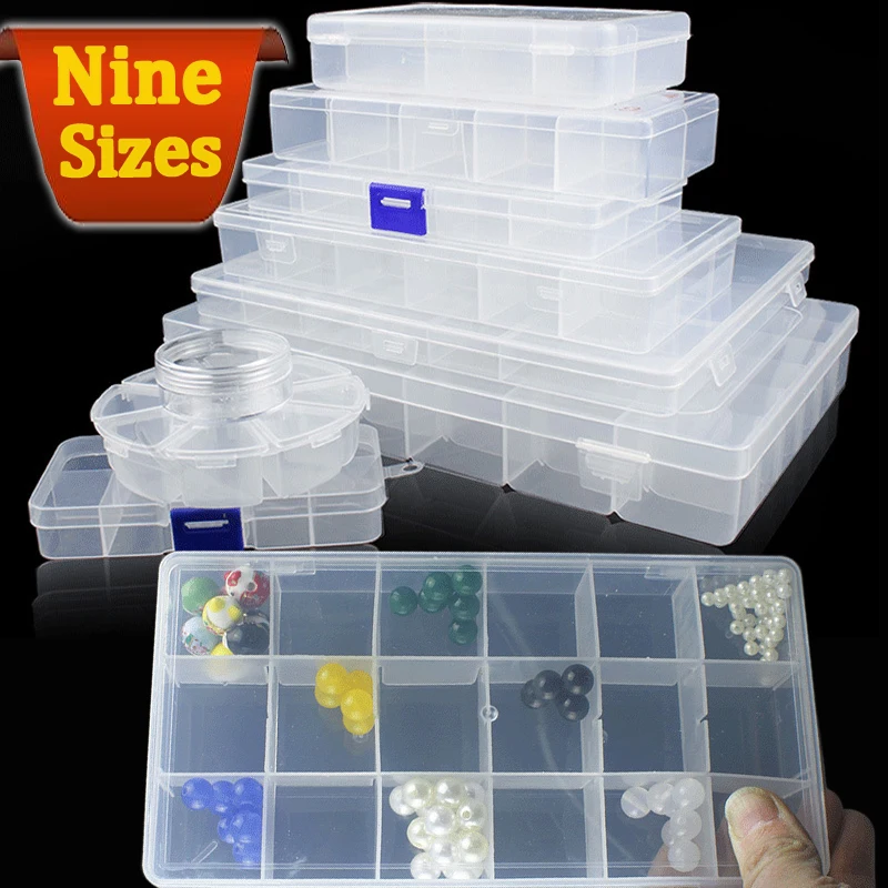 9 Size Clear Plastic Storage Jewelry Box Compartment Adjustable Container For Beads Earring Box For Jewelry Rectangle Box Case 5 10 15 grids clear plastic storage jewelry box compartment container for beads crafts jewelry fishing tackles earring box case