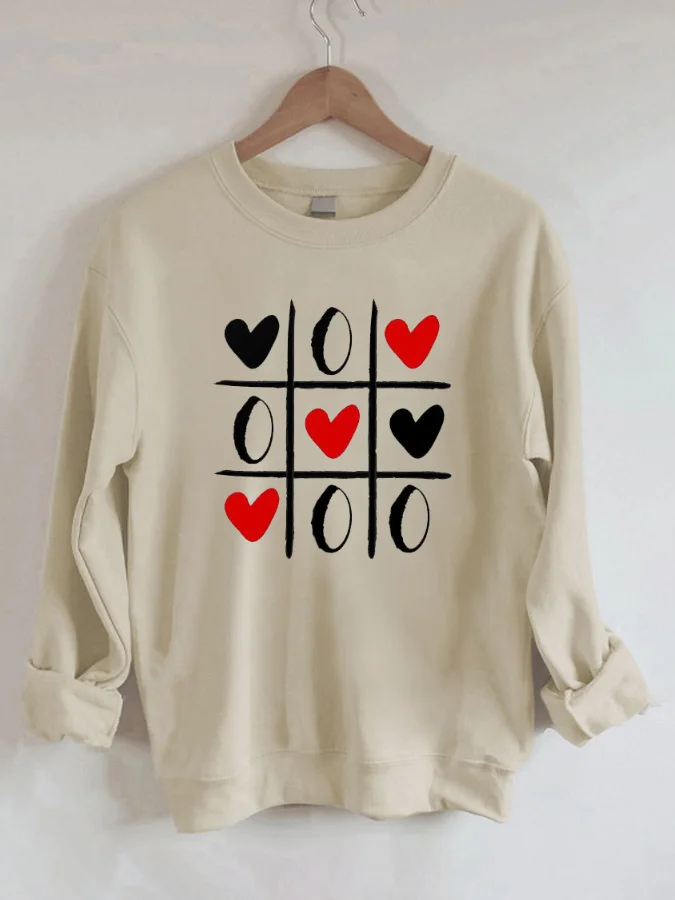 Fahsion Grid Long Sleeve Sweatshirt Heart Print Round Neck Casual Clothes Harajuku Graphic Hoodies Women's Sweatshirt 2024 ﻿