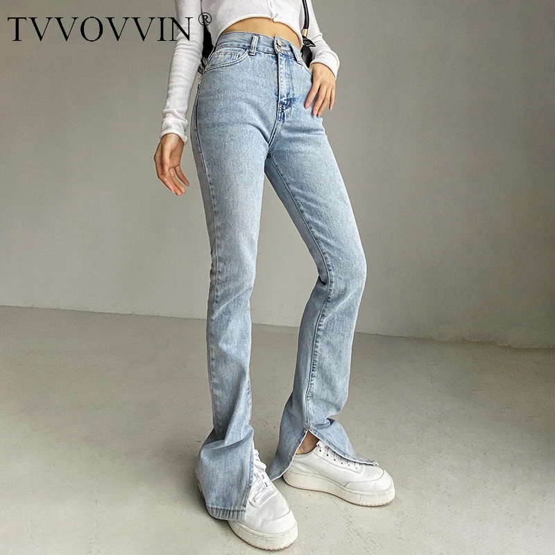 TVVOVVIN Spring autumn fashion flared pants women thin slim tight split jeans trousers Denim pants korean Girl female H8VT