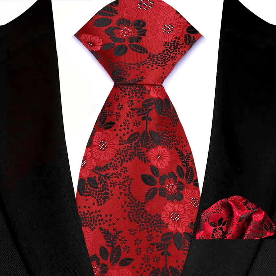Herren Einstecktuch-Krawattenset für Hochzeit, Business, Party, Smoking-Accessoire, Blumenmuster, Rot, Blau, Grün, Einstecktuch-Krawattenset, Geschenk – Detail 4