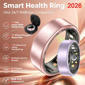 Anello intelligente per donna e uomo, monitor della frequenza cardiaca e della pressione sanguigna, impermeabile, scatta foto, controllo smart ring, sport, tutte le taglie (6-14)