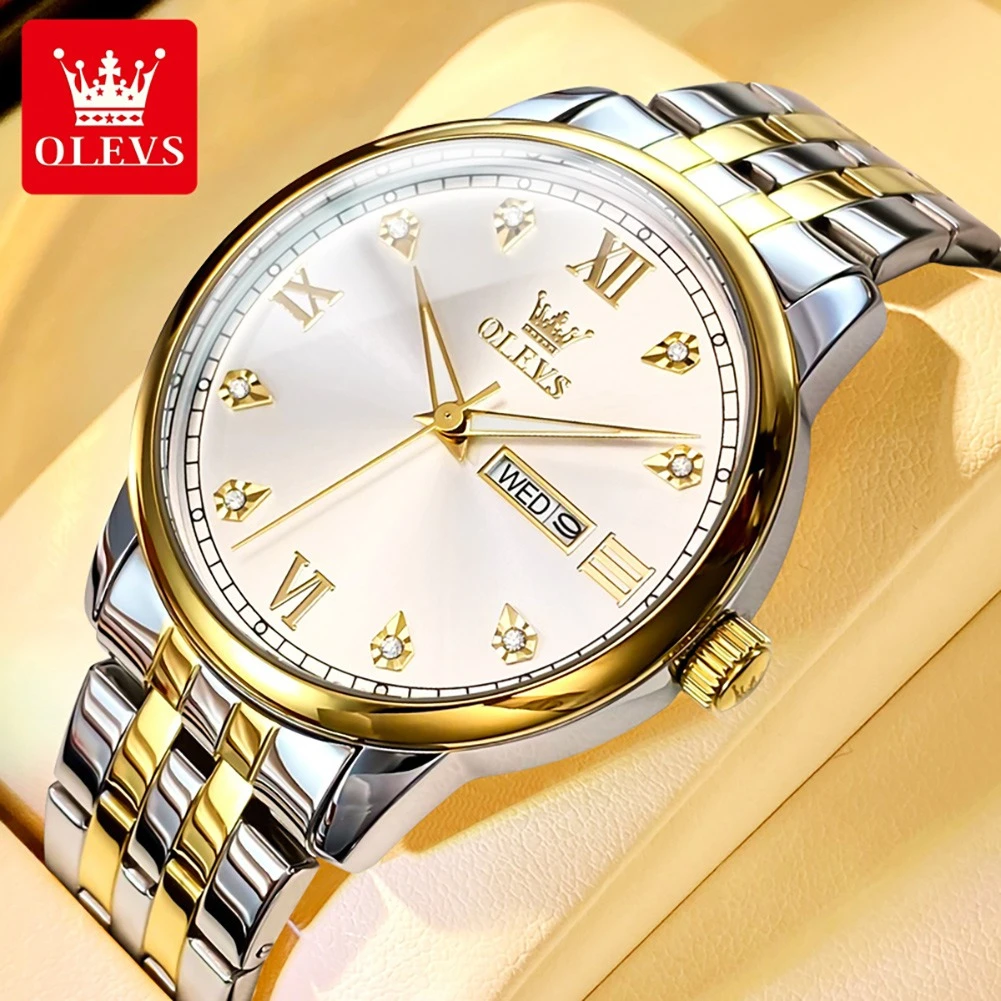 

OLEVS 5525 Casual Quartz Watch Gift Alloy Watchband Round-dial Week Display Calendar