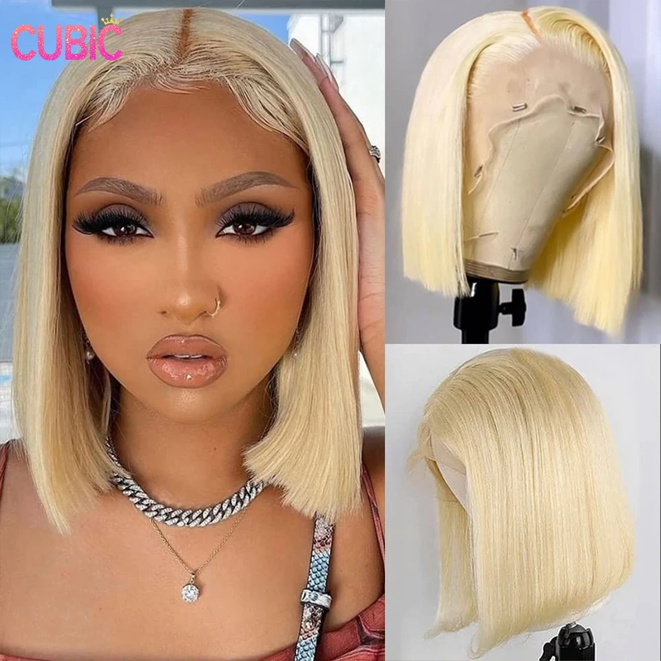 

613 Blonde Lace Front Bob Wig Human Hair 13x4 HD Transparent Straight Short Bob Wigs for Women 150% Density Brazilian Virgin