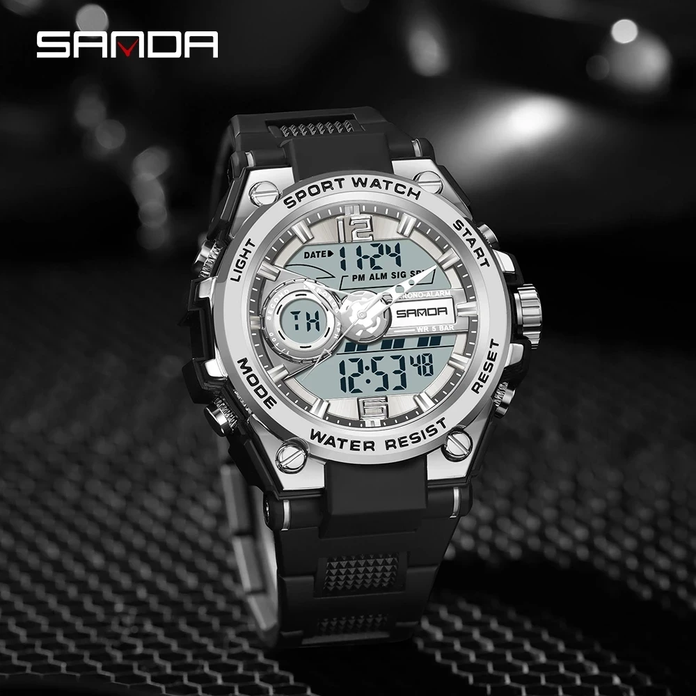 SANDA New Sport Military Men's Watches 50M Waterproof Quartz Wristwatch LED Digital Watch for Male Clock Relogios Masculino 6092