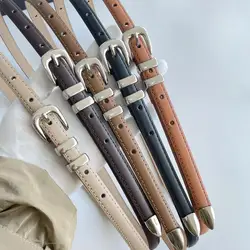 2023 Women's Leather Thin Belt Korean Casual Vintage Jins Fashion with Jeans Skirt Versatile Designer Luxury Belt