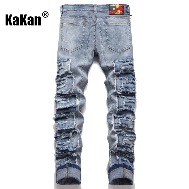 Kakan - European and American New Distressed Embroidery Patch Jeans for Men, Personalized Trendy Long Jeans K59-111