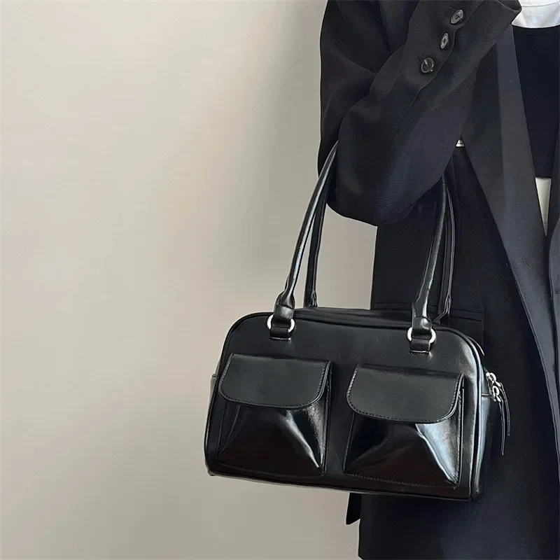 Vintage Women Business Shoulder Bags Simple Ladies Commute Tote Bag Pu Leather Female Underarm Bag Burgundy Large Handbags Purse shoulder bag ladies handbag underarm bag
