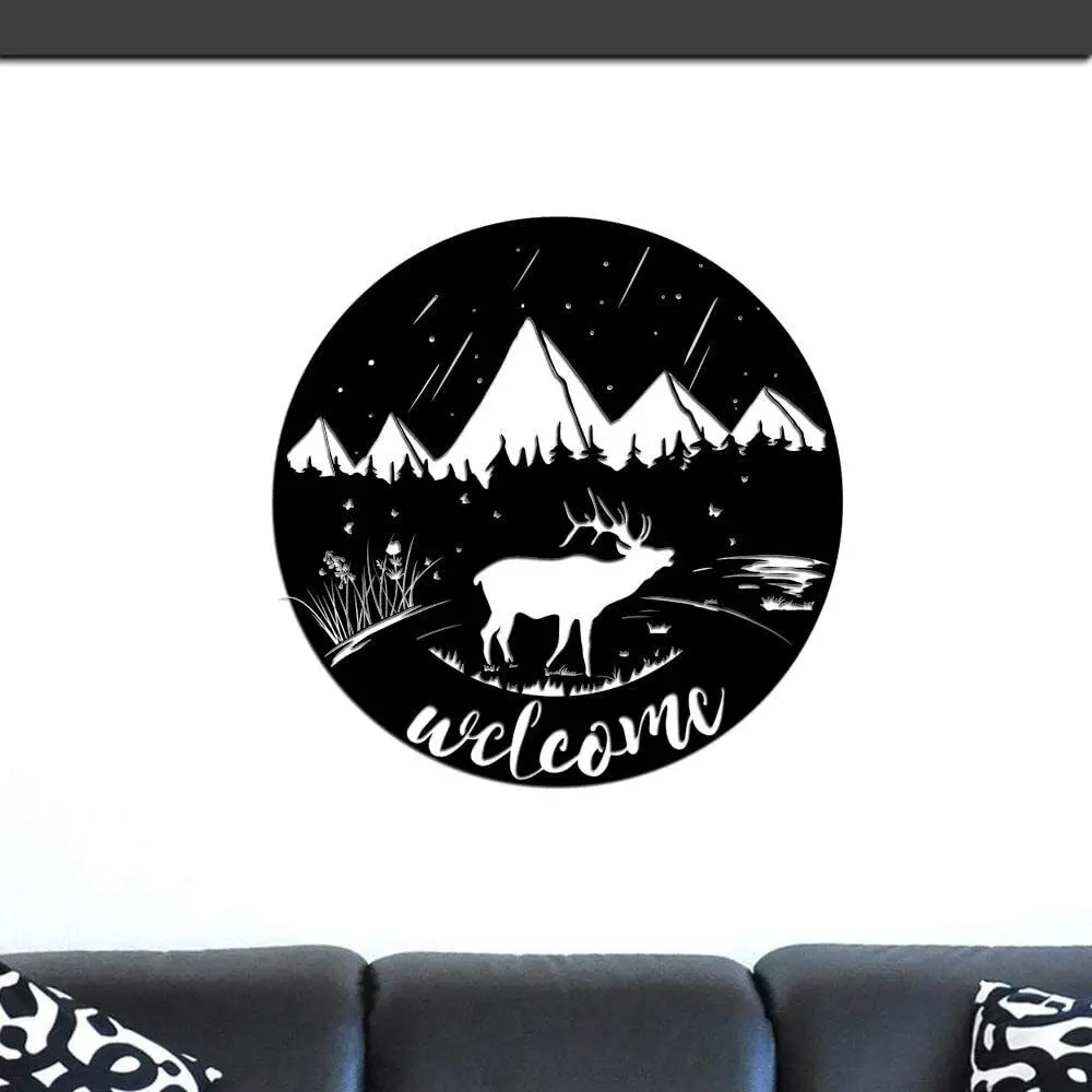 

Deer Elk in Forest Metal Wall Art 22"x22" Welcome Sign Wall Metal Sculpture Living Room/Home Decoration
