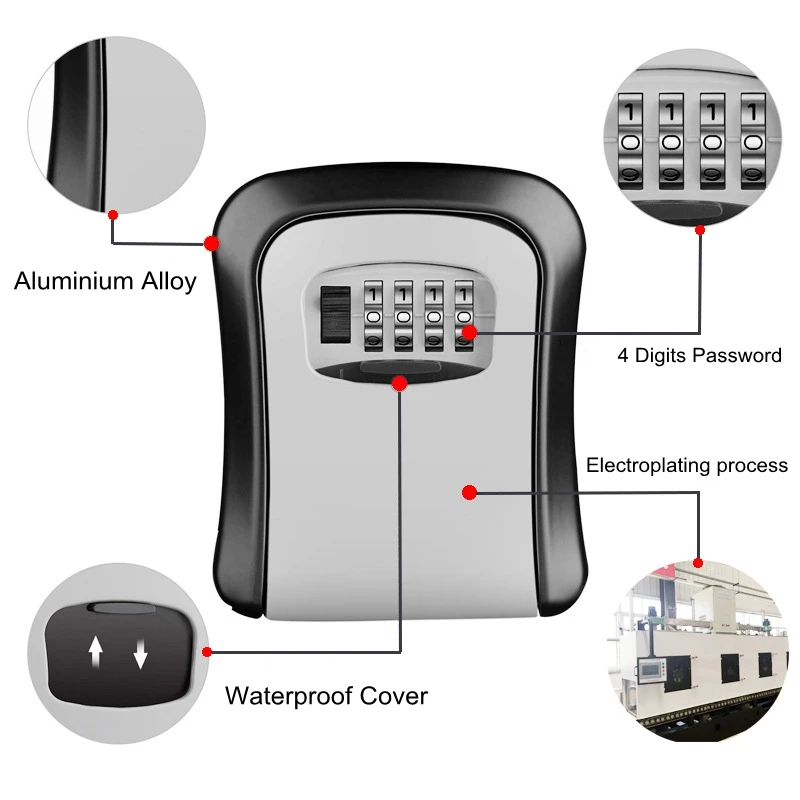 

Password Key Storage Lock Box Safe Waterproof 4 Digits Combination Walling Installation Keybox For Home Security Alarm Outdoor