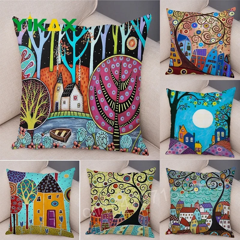 

Home Living Room Sofa Bedroom Decorative Pillowcase Colorful Cartoon Printed Vintage Country Colors Urban Cushion Cover