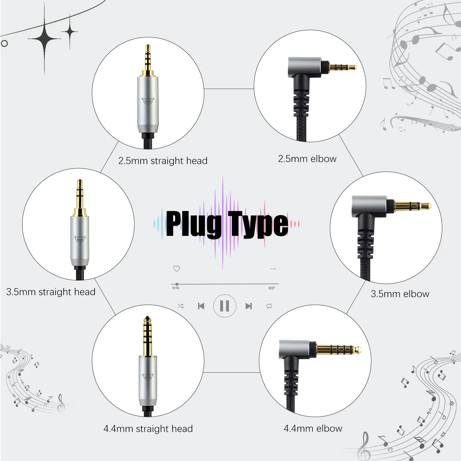 fone de ouvido HiFi, 4,4mm, 3,5mm, 2,5mm,