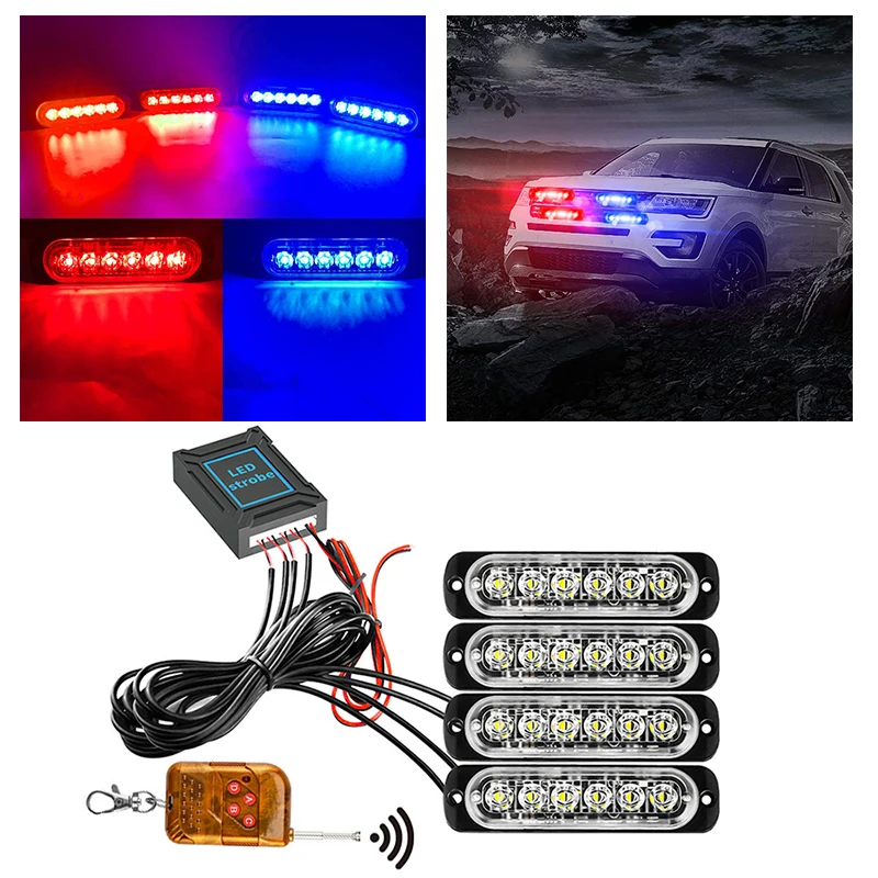 24 LED Strobe Light Wireless Car Emergency Flashing Light Car LED 12V Trailer Truck Strobos Police Warning Light Auto Diode Lamp