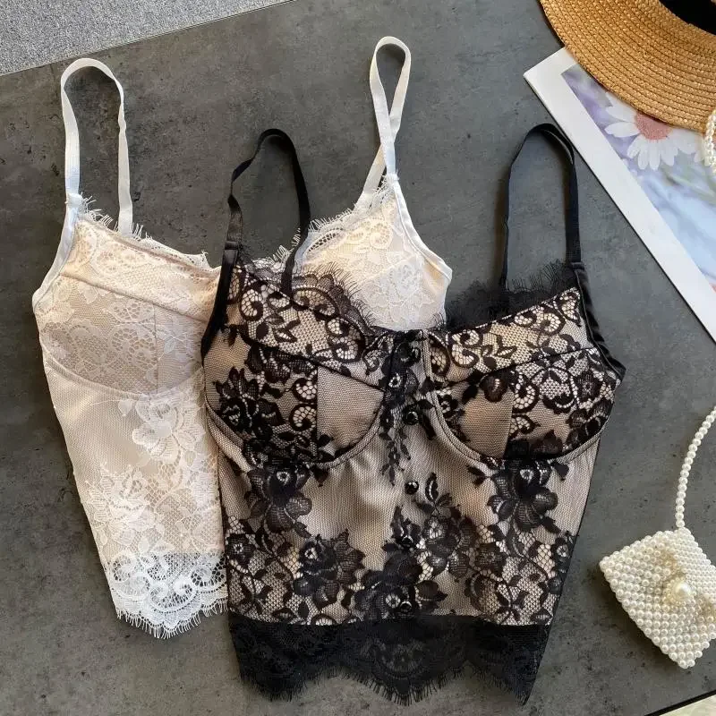 

European and American Style Lace V-neck Halter Top with High Waist and Short Net Red Bottom with Inner and Outer Jacket Vest