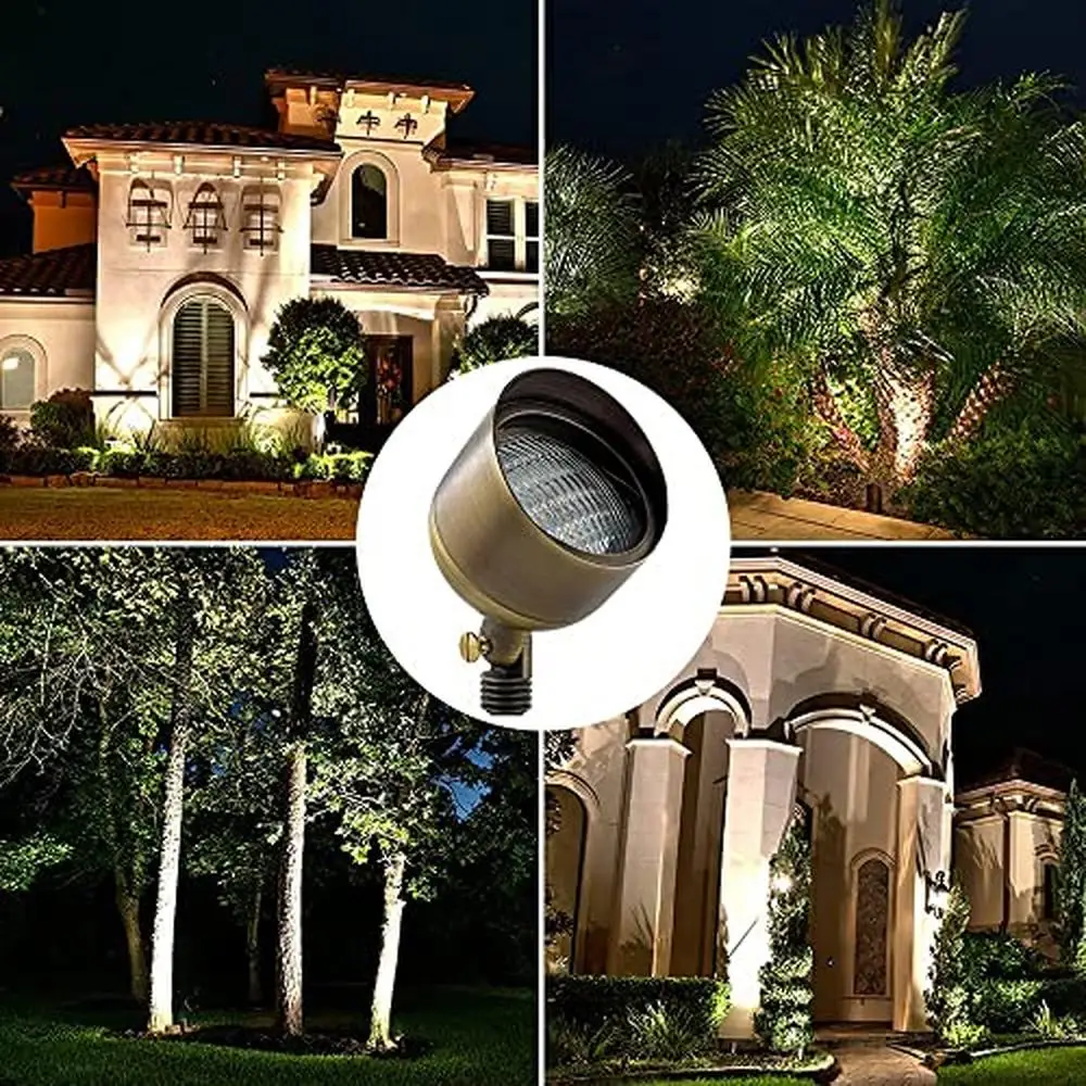 LED Outdoor Landscape Lighting 9W PAR 36 Brass Spotlights 4-Pack Waterproof Wall Wash Security Lamps Garden Trees Patio Energy 6