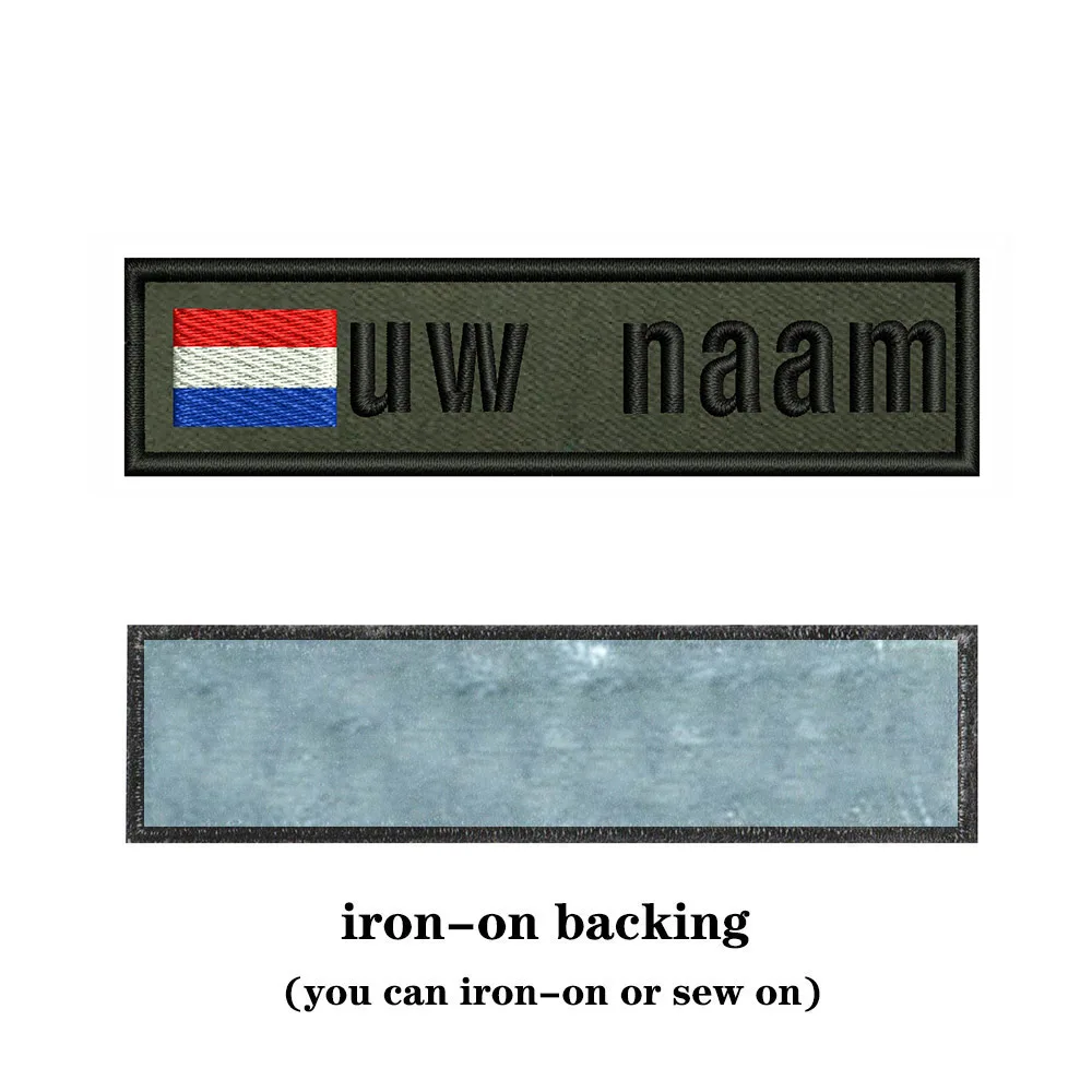 Army Green Background National Flags 10X2.5cm Embroidery Custom Name Text Patch Stripes Badge Iron On Or Velcros Patches 
