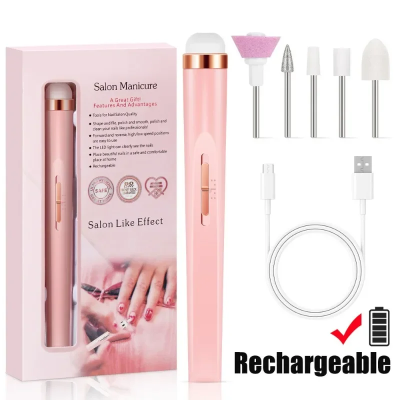 5 in 1 Electric Nail Polish Drill Machine With Light Portable Mini Electric Manicure Art Pen Tools For Gel Remover 6