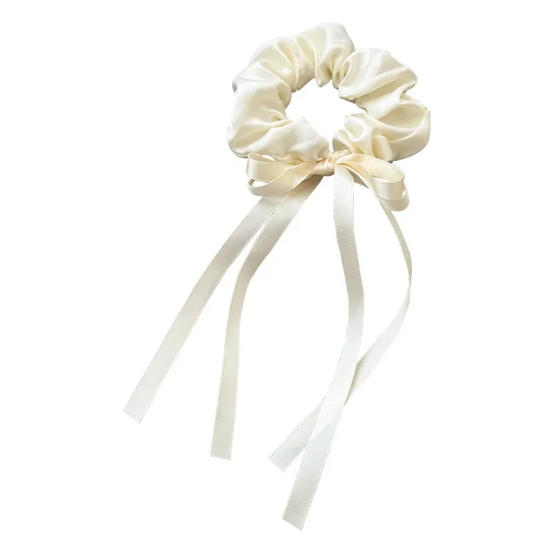 French Hairrope With Satin Ribbon Bow Scrunchies Ponytail Hair Scarf HairTie Elastic Hair Rubber Bands Hair Accessories