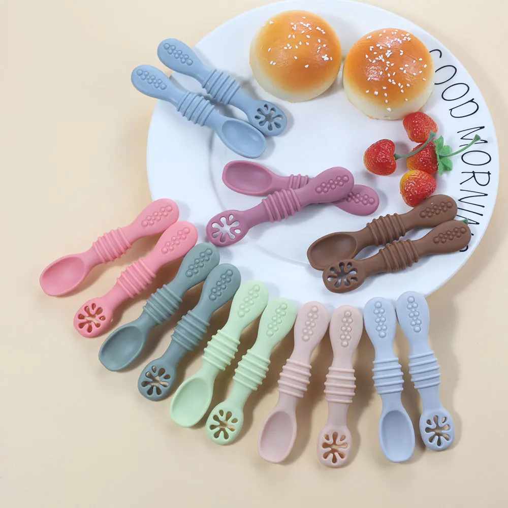 Baby Feeding Spoons 2PCS Silicone Learning Spoons Utensils Set